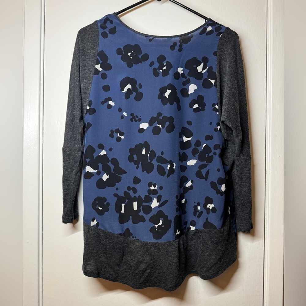 Rebecca Taylor Navy Blue Grey Leopard Animal Print Silk Wool Blend Blouse Size 2 - Picture 9 of 14